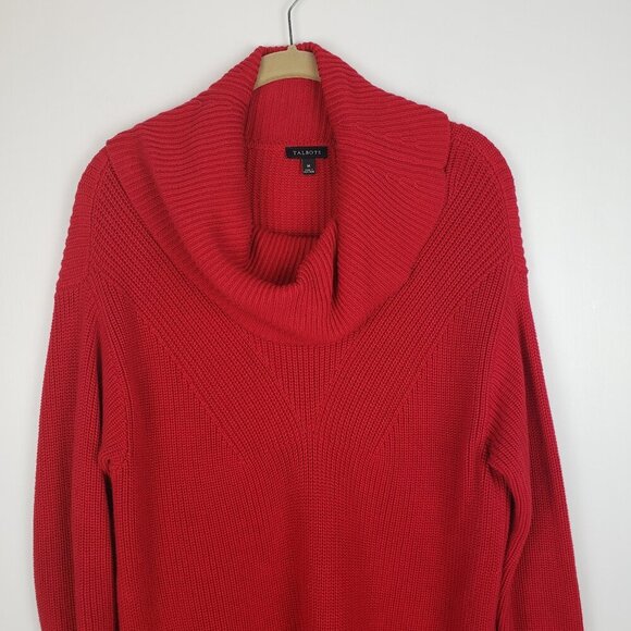 Talbots Classic Cotton Modal Cowlneck Sweater Red Ribbed Knit Cozy Size Medium - Picture 4 of 7
